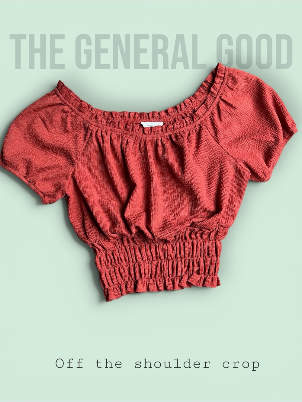 The General Good Rust Crinkle Off Shoulder Crop Top Smocked - Small
